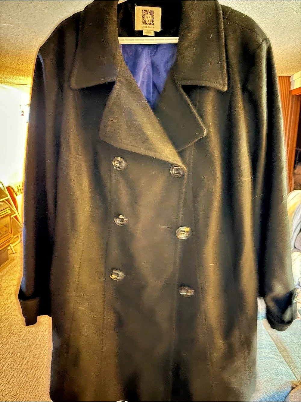 Anne Klein Double-Breasted Pea Coat in Black Size 3X